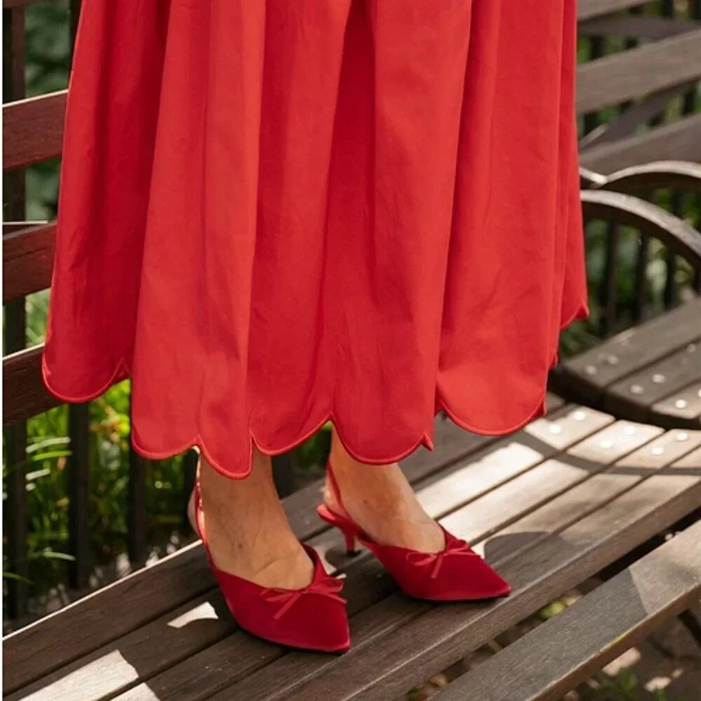 NEW Gianni Bini x Lilly Sisto Sisto Satin Bow Slingback Kitten Heel Pumps in Red